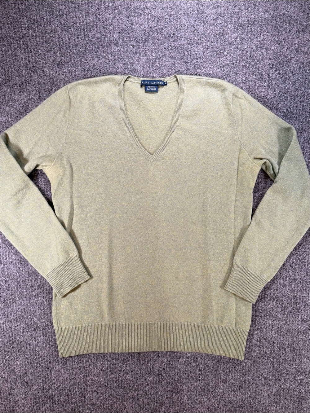 Ralph Lauren Men's V-Neck Sweater Sage Green 100% Cashmere Italian Yarn Sz M